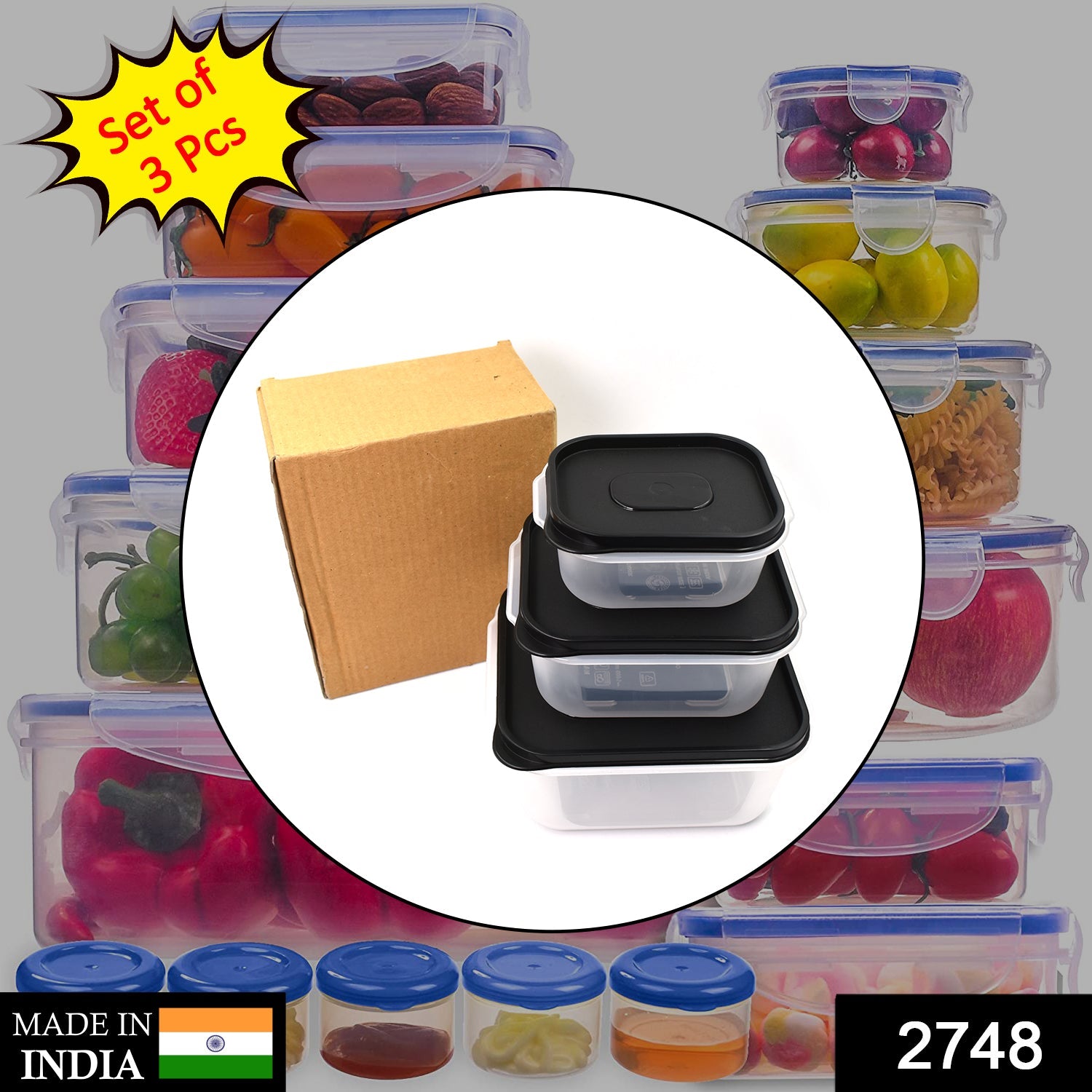 2748 3 Pc Square Container used by various types of peoples for storing their types of stuffs and all purposes. 2748 3 Pc Square Container used by various types of peoples for storing their types of stuffs and all purposes.
